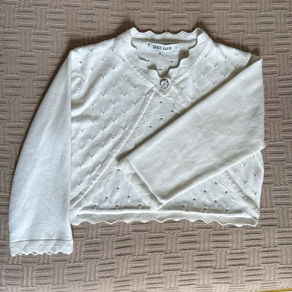 White Scalloped Cardigan Girls - Picture 7 of 9